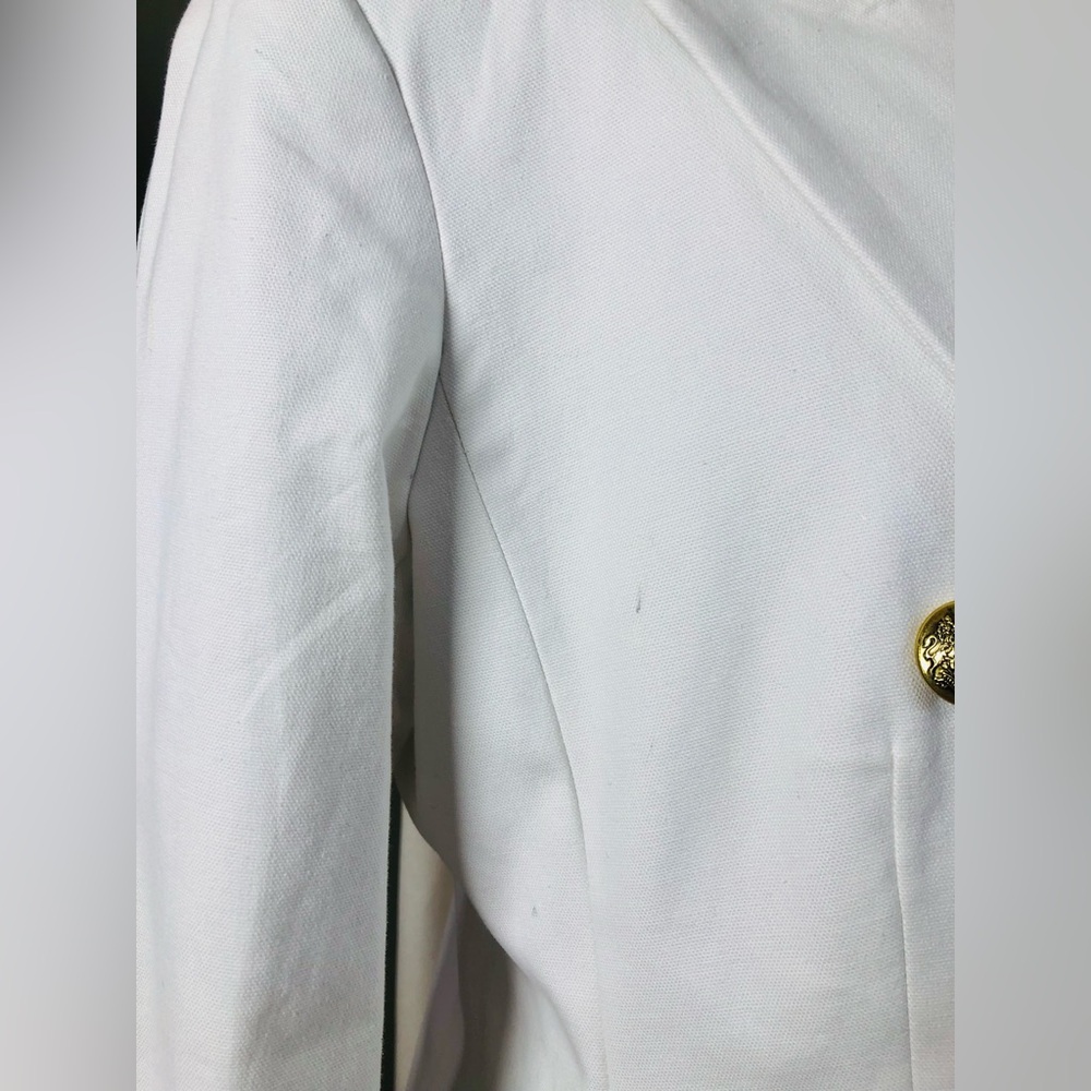 Banana Republic Blazer 12 White Double Breasted Gold Button Career Cotton Jacket - Picture 10 of 16